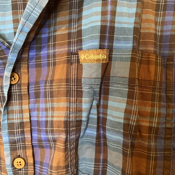 3XL Columbia Blue and Brown Plaid Button Down Shirt - Picture 2 of 5